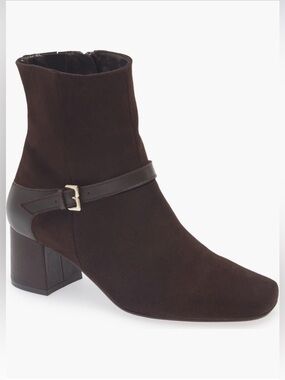 Bruno Magli Danica Dark Brown Suede Ankle Booties with Buckle Strap